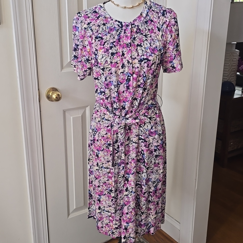 CROFT & BARROW BRAND WOMEN'S PURPLE & BLUE FLORAL SHORT SLEEVES DRESS SIZE SMALL